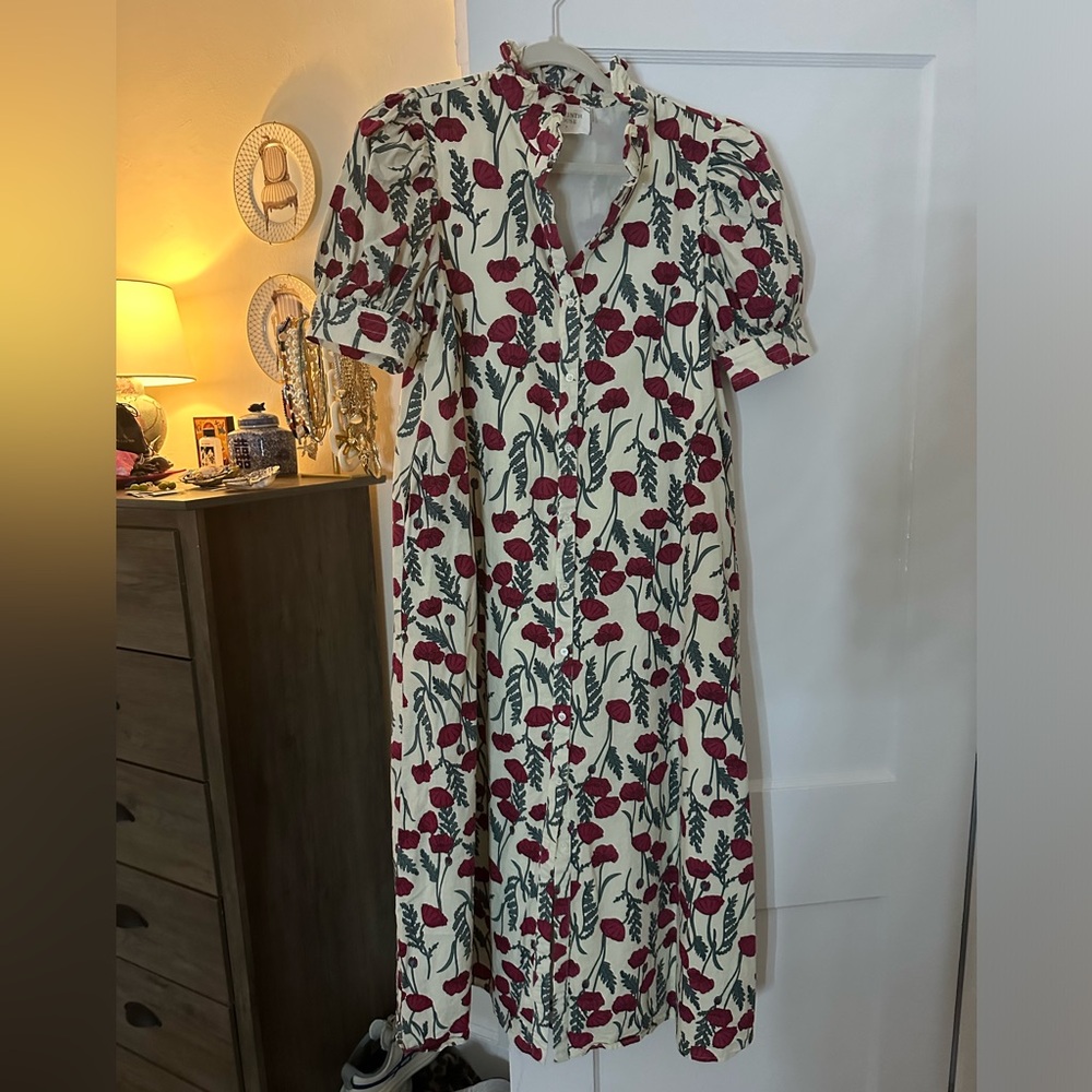 Tuckernuck Cream Midi Dress with Red Floral Print